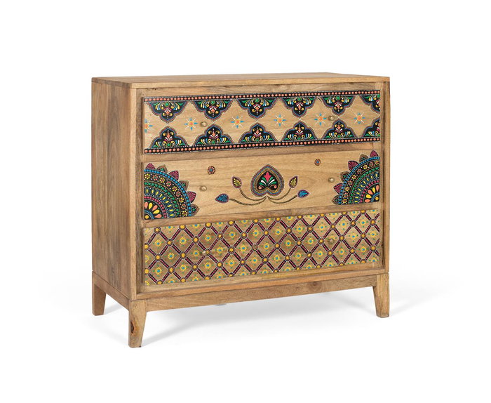 GINER Y COLOMER Commode en bois de manguier avec détails peints à la main